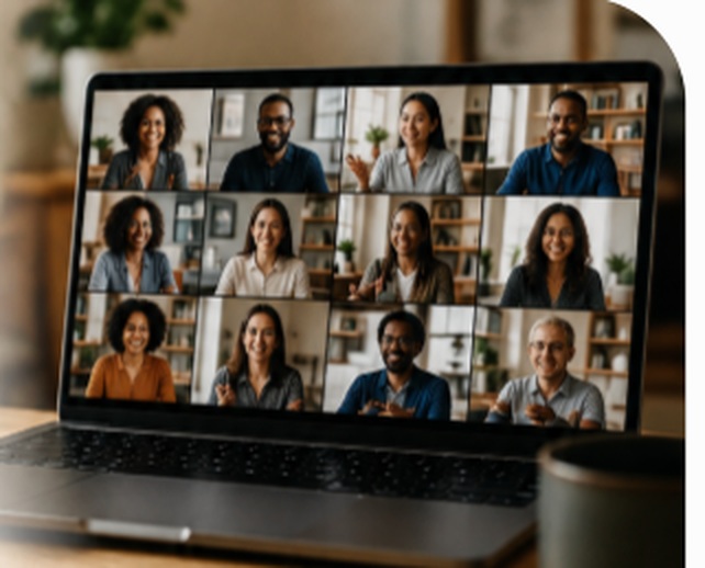 Entrepreneurs gathering virtually on a video call